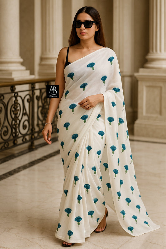 Soft Lightweight Cotton Saree With Beautiful Hand Embroidery Work Saree CSS33