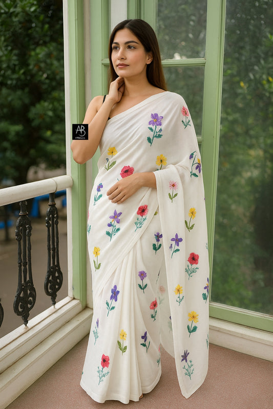 Soft Lightweight Cotton Saree With Beautiful Hand Embroidery Work Saree CSS36