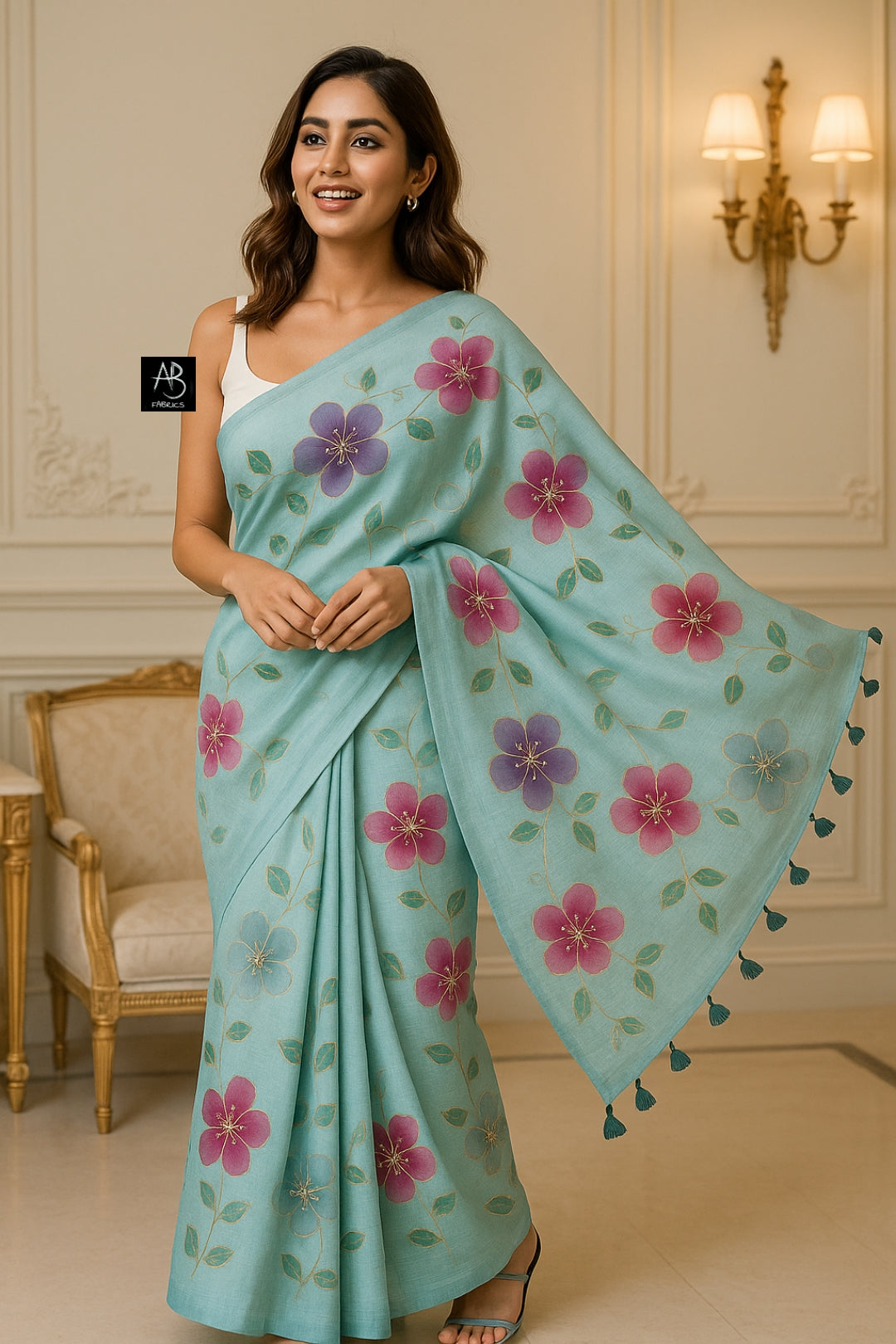 Pure Tussar Silk Saree With Beautiful Hand Printed And Handwork Saree HPH01