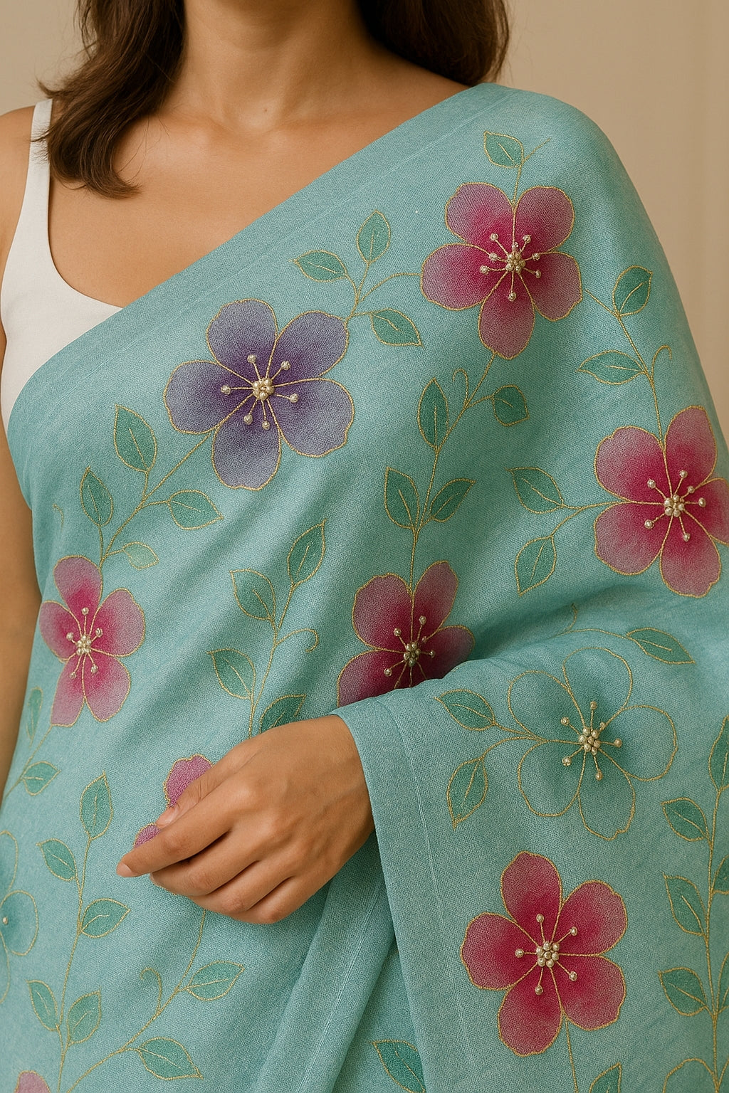 Pure Tussar Silk Saree With Beautiful Hand Printed And Handwork Saree HPH01