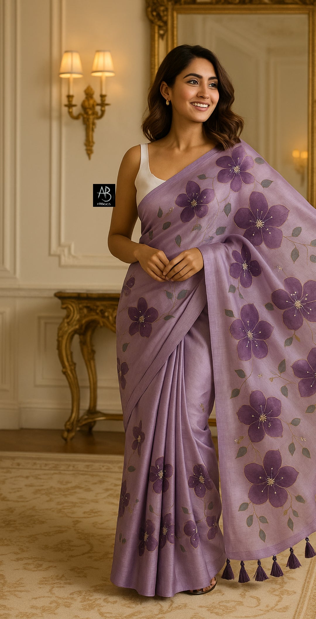 Pure Tussar Silk Saree With Beautiful Hand Printed And Handwork Saree HPH06