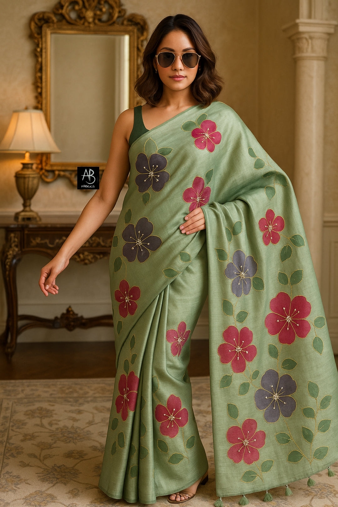 Pure Tussar Silk Saree With Beautiful Hand Printed And Handwork Saree HPH04