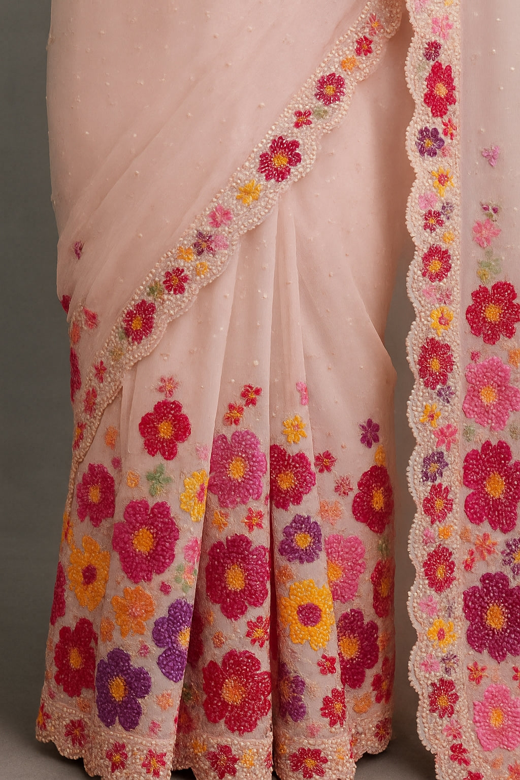 Blush Pink Organza Saree with Multicolor Thread Embroidery