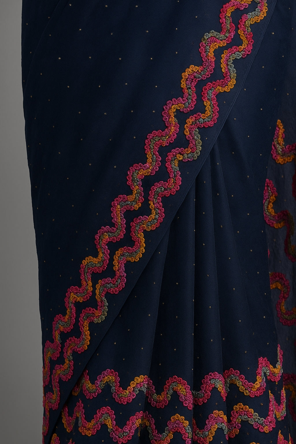 Floral Embroidered Royal Blue Organza Saree with Shimmering Details