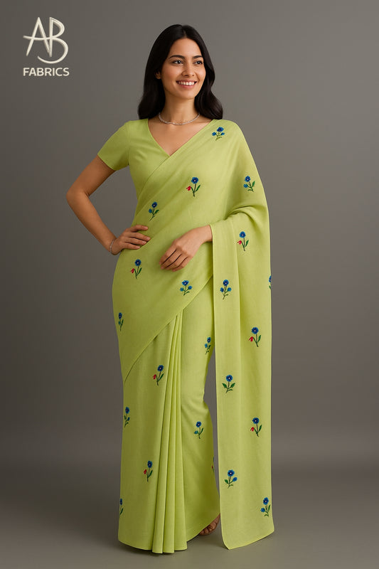 Soft Lightweight Cotton Saree With Beautiful Hand Embroidery Work Saree CSS38