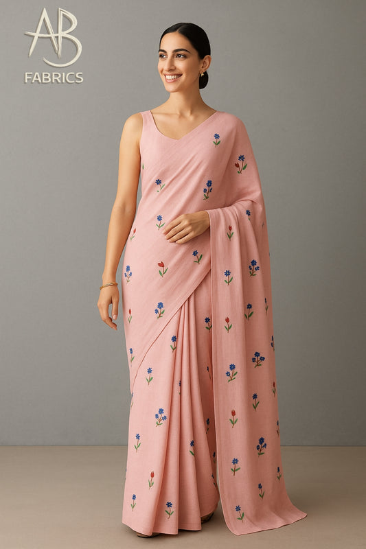 Soft Lightweight Cotton Saree With Beautiful Hand Embroidery Work Saree CSS40