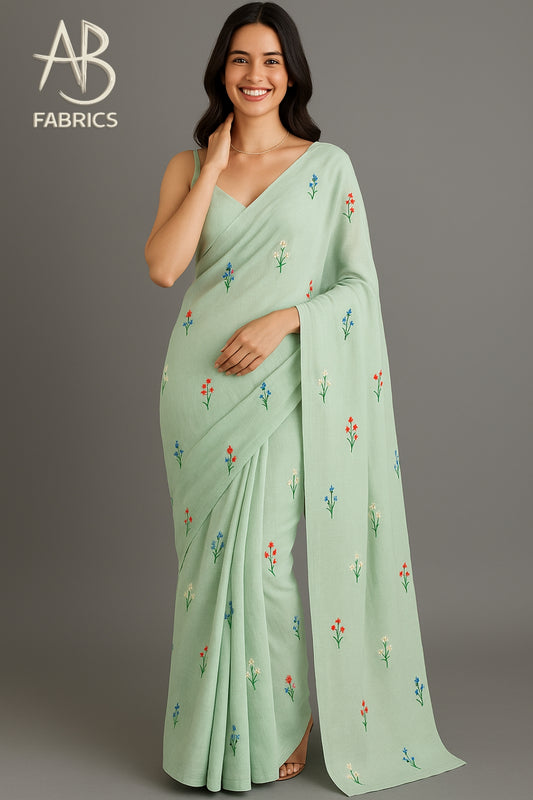 Soft Lightweight Cotton Saree With Beautiful Hand Embroidery Work Saree CSS37