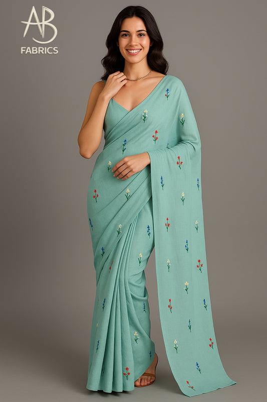 Soft Lightweight Cotton Saree With Beautiful Hand Embroidery Work Saree CSS41
