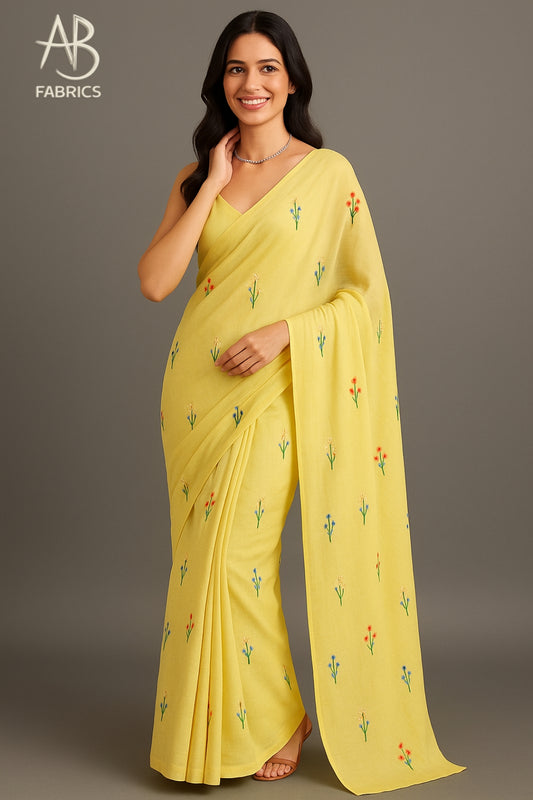 Soft Lightweight Cotton Saree With Beautiful Hand Embroidery Work Saree CSS42