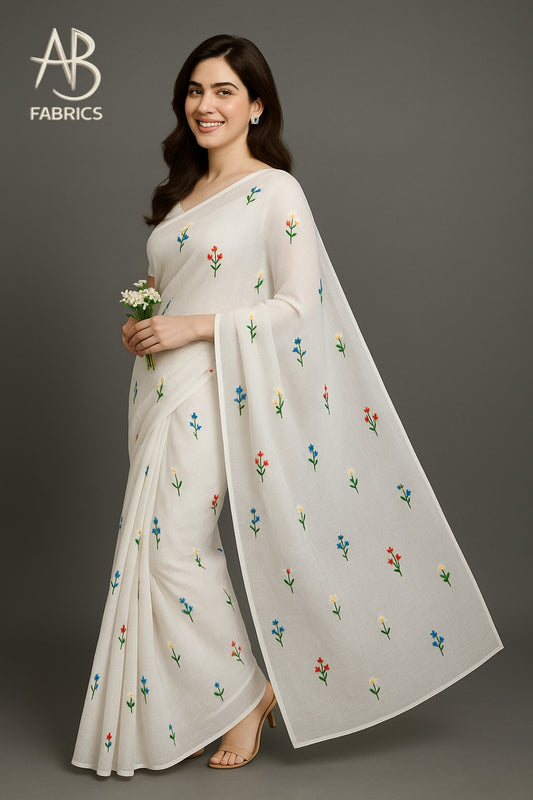 Soft Lightweight Cotton Saree With Beautiful Hand Embroidery Work Saree CSS43