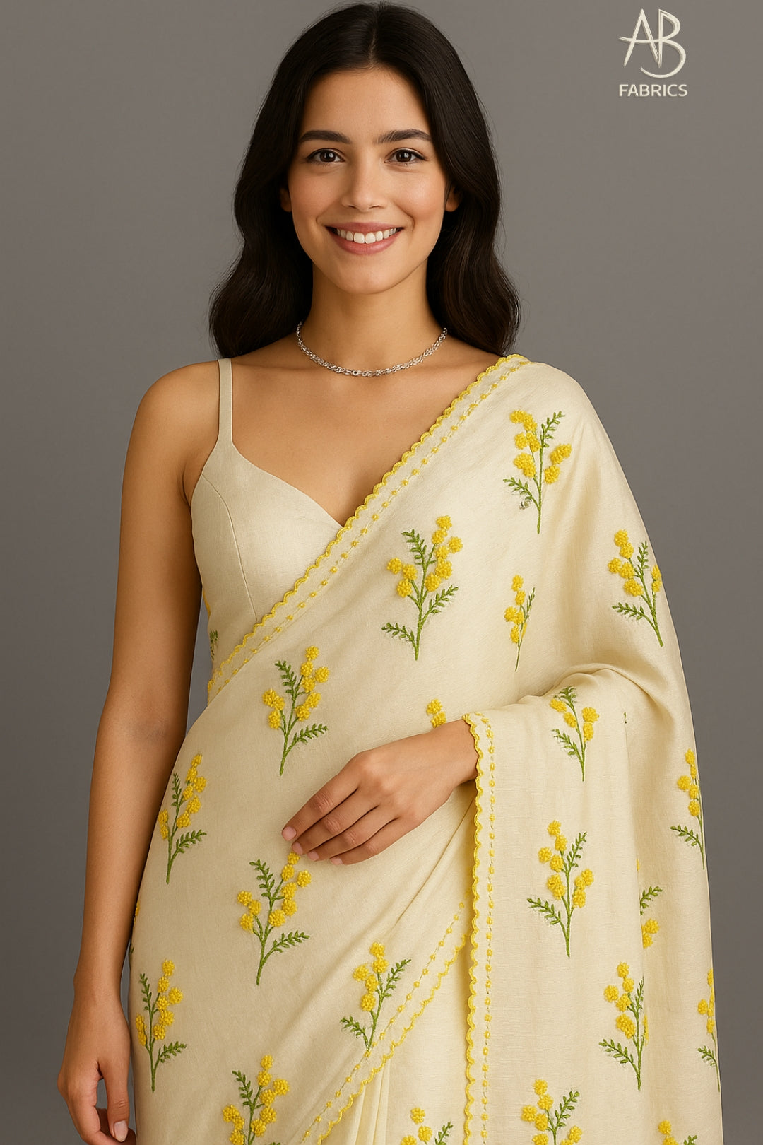 Yellow Wildflower Embroidered Pure Tussar Munga Silk Saree