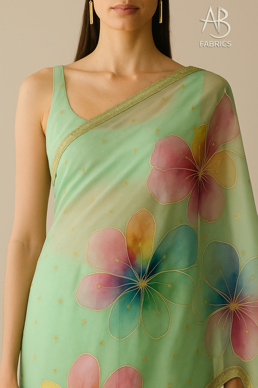Hand-Painted Floral Organza Saree with Delicate Hand-Work Border OPD12