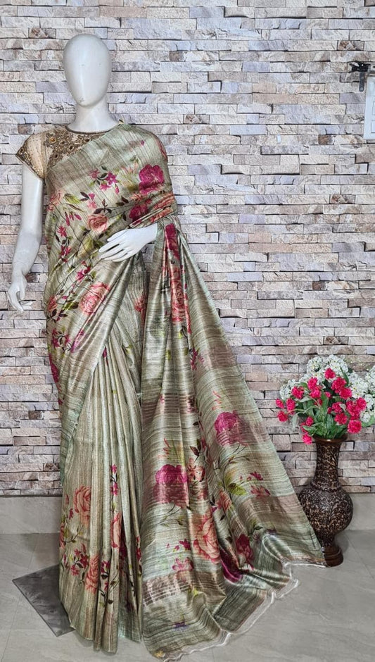Digital Printed Pure Tussar Ghicha Silk Saree DTG02