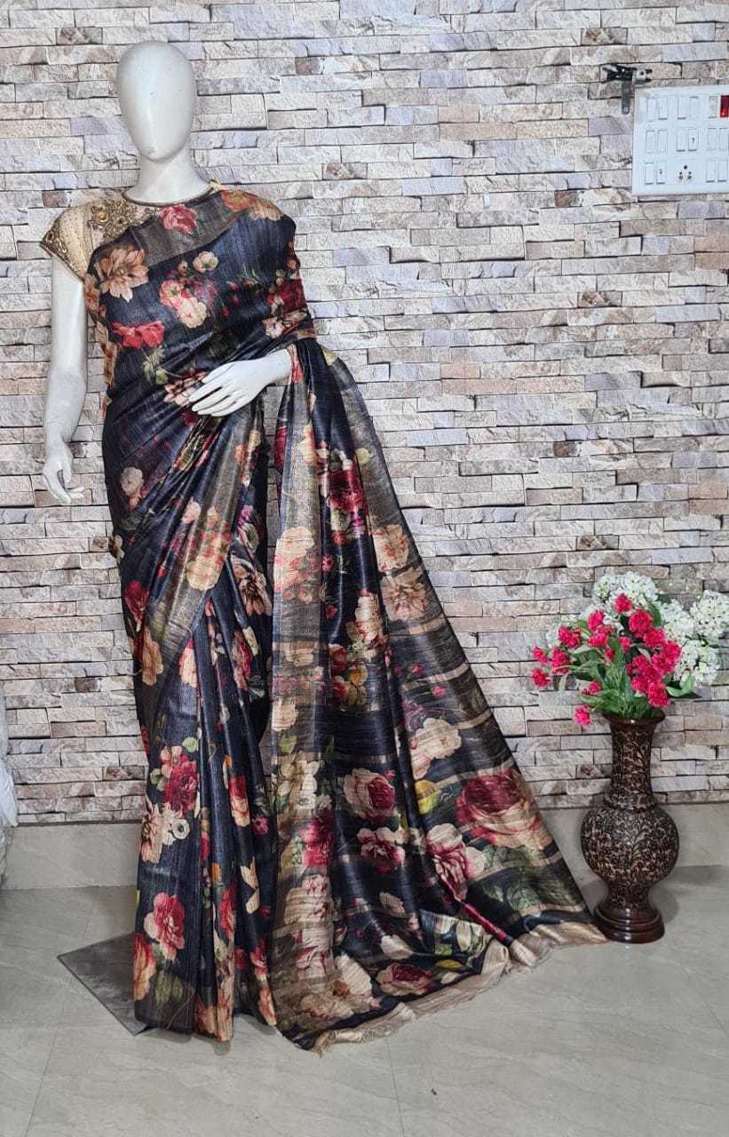 Digital Printed Pure Tussar Ghicha Silk Saree DTG04