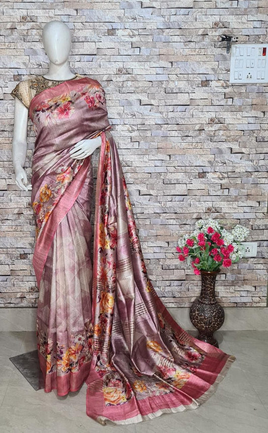 Digital Printed Pure Tussar Ghicha Silk Saree DTG05