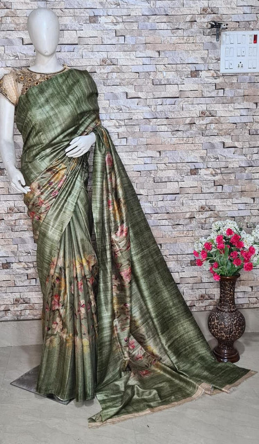 Digital Printed Pure Tussar Ghicha Silk Saree DTG06
