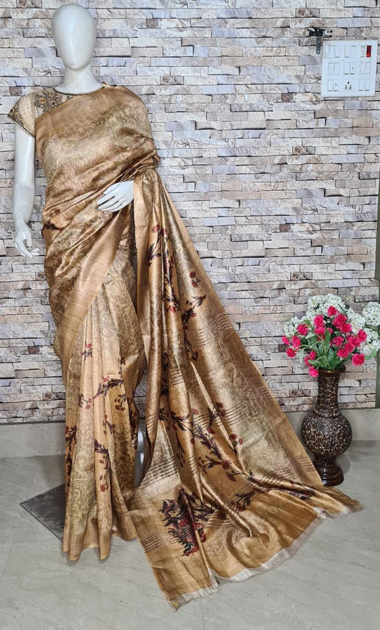 Digital Printed Pure Tussar Ghicha Silk Saree DTG07