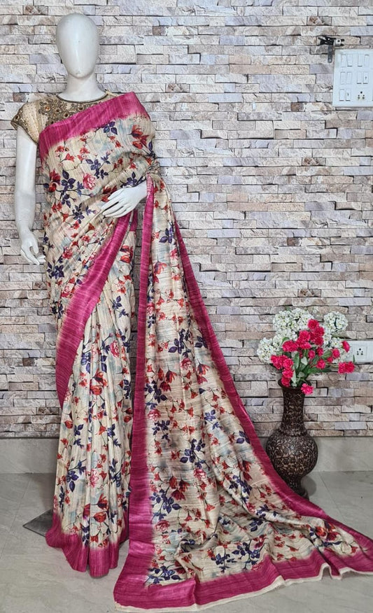 Digital Printed Pure Tussar Ghicha Silk Saree DTG12
