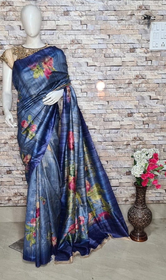 Digital Printed Pure Tussar Ghicha Silk Saree DTG13