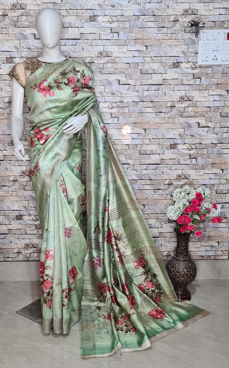 Digital Printed Pure Tussar Ghicha Silk Saree DTG14