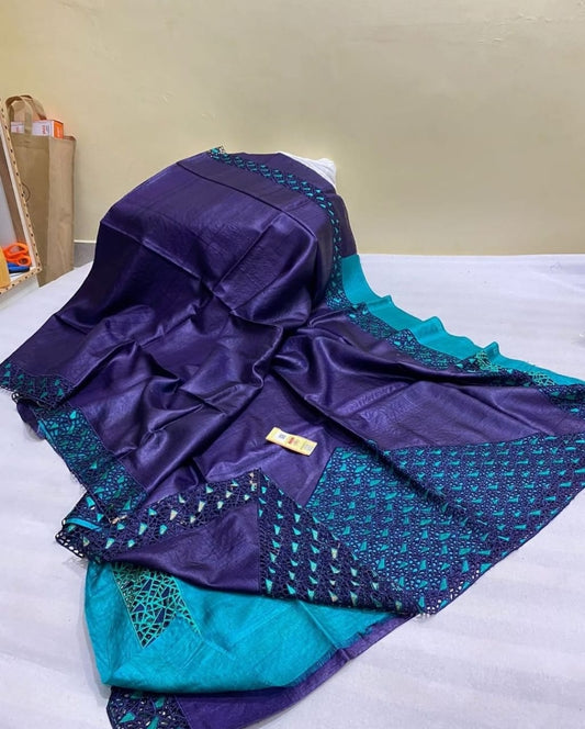 Pure Tussar Silk Saree With Beautiful Cutwork Saee BTS01