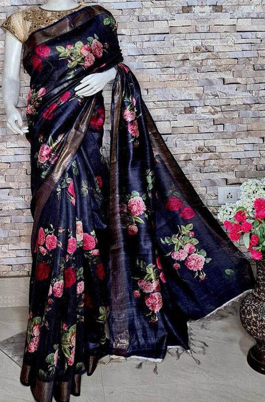Digital Printed Pure Tussar Ghicha Silk Saree DTG01